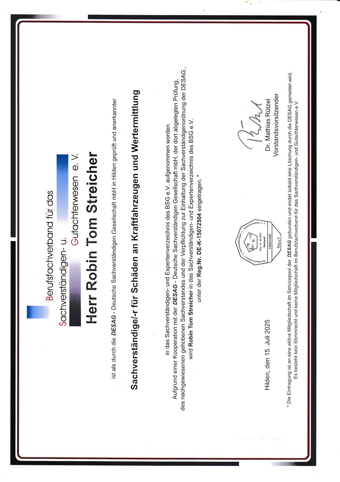 DESAG BSG Zertifikat