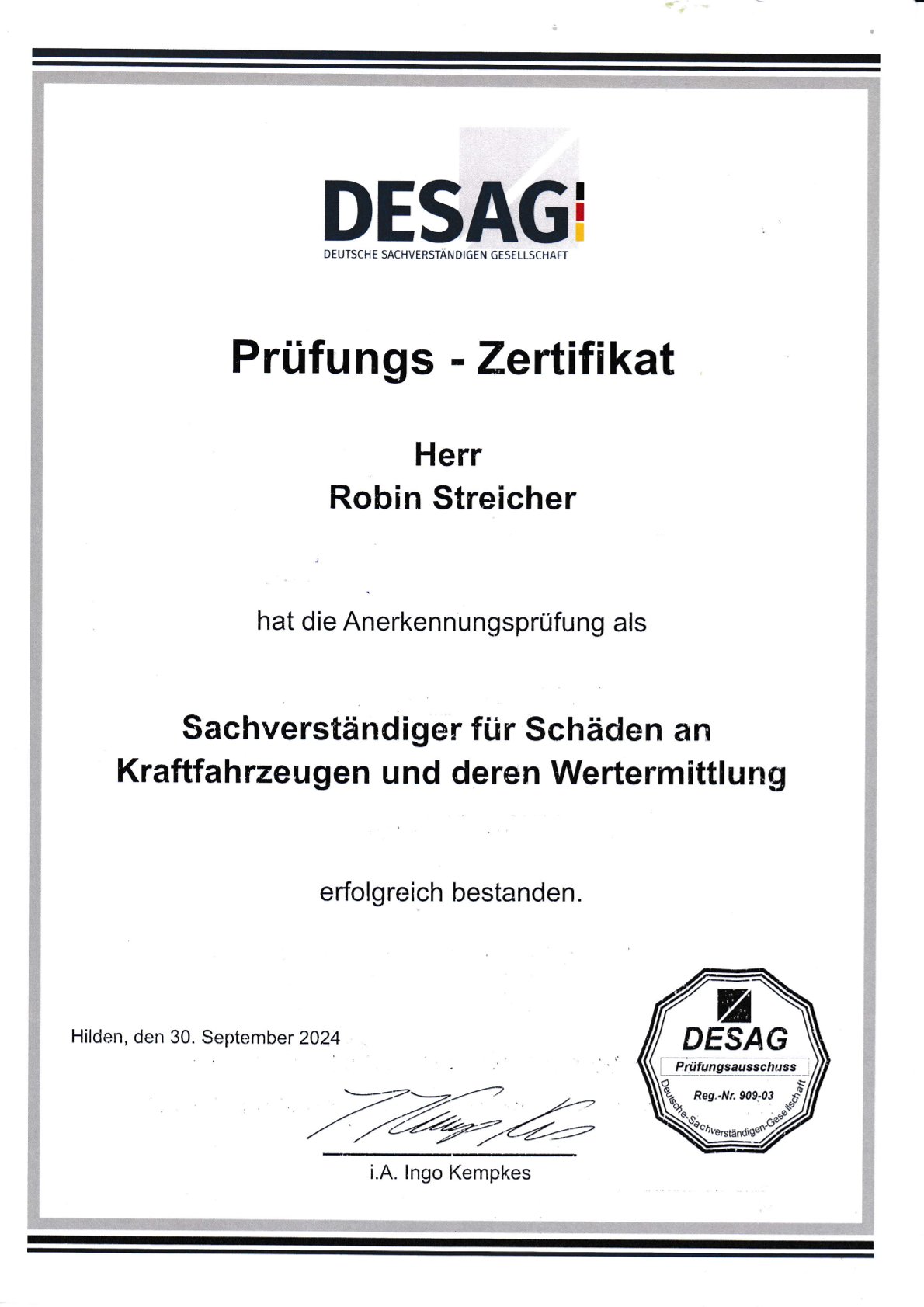 DESAG Prüfungs-Zertifikat